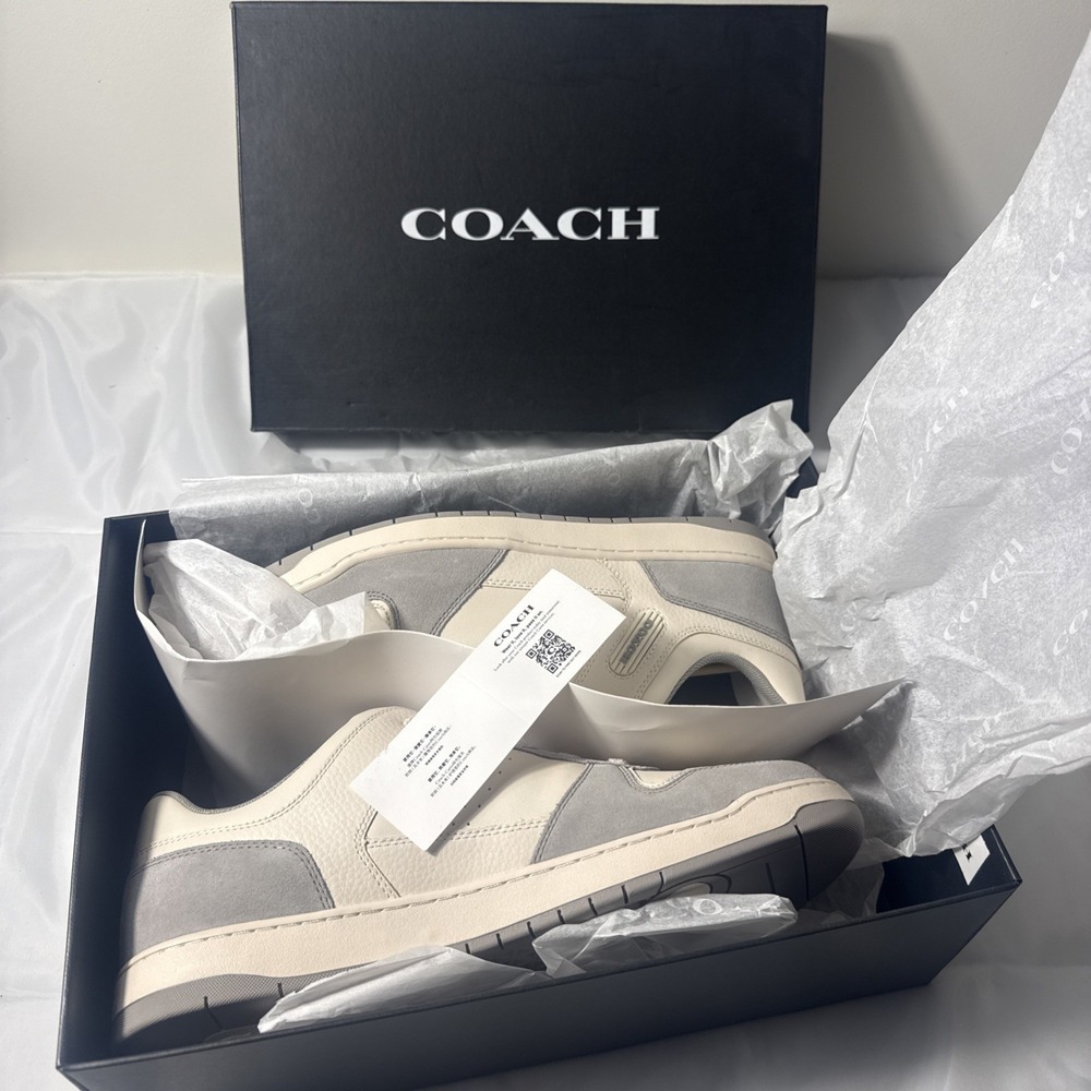 Coach C201 Leather Sneakers Chalk Dove Gray Sizes Mens 7D Womans 8D New $150 - Picture 7 of 9